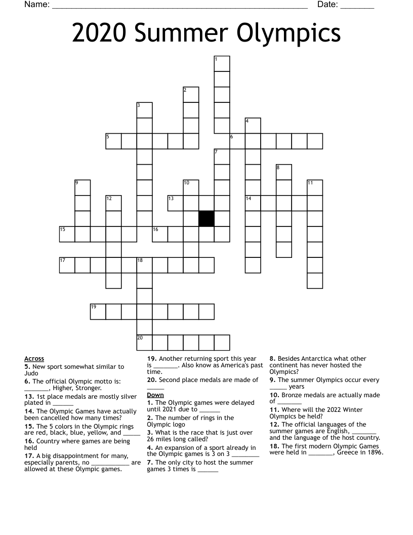 2020 Summer Olympics Crossword