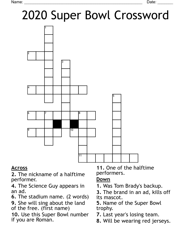 2020 Super Bowl Crossword