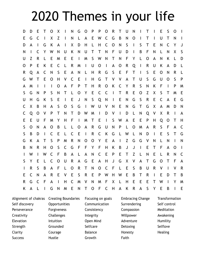 2020 Themes in your life  Word Search