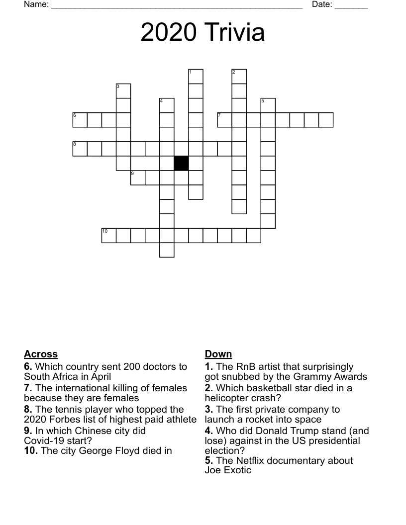 2020 Trivia Crossword
