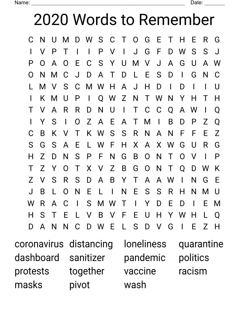 2020 Words to Remember Word Search