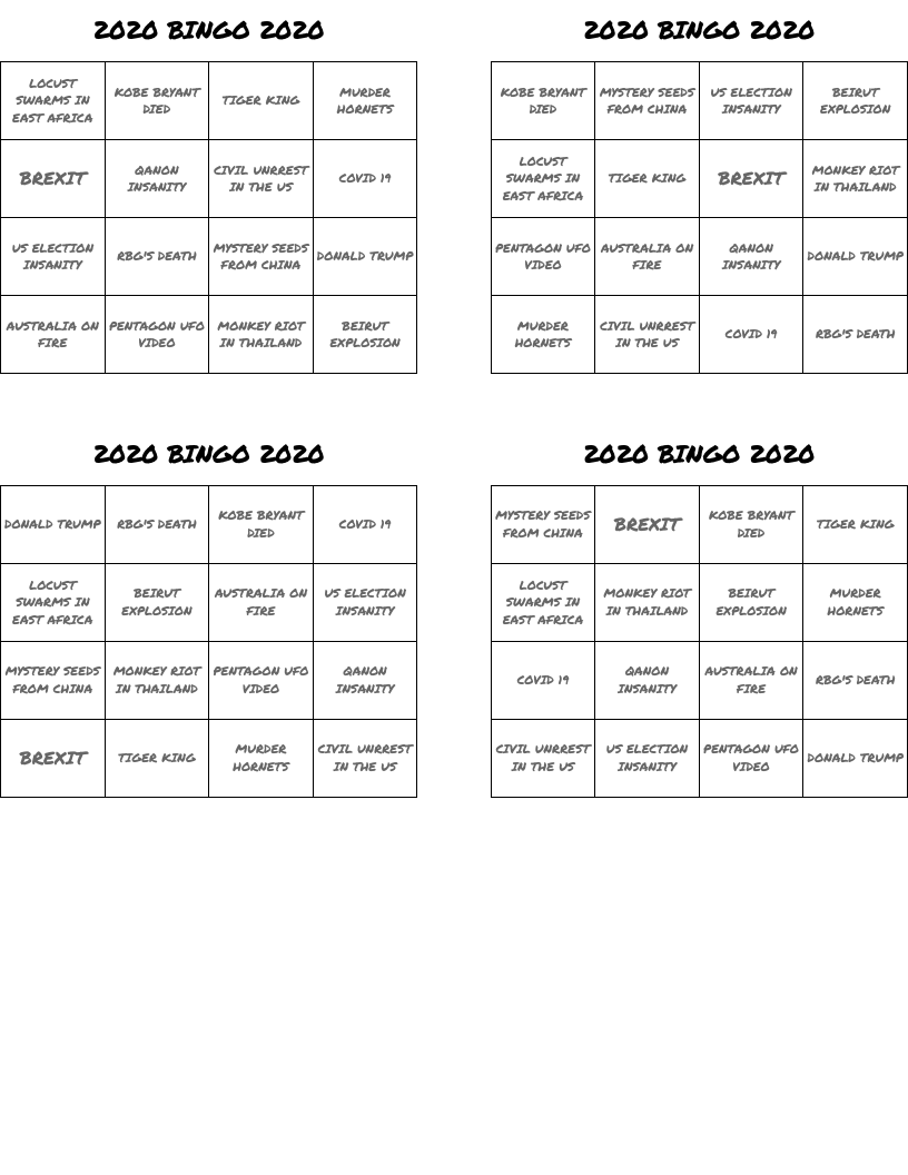 2020     BINGO     2020