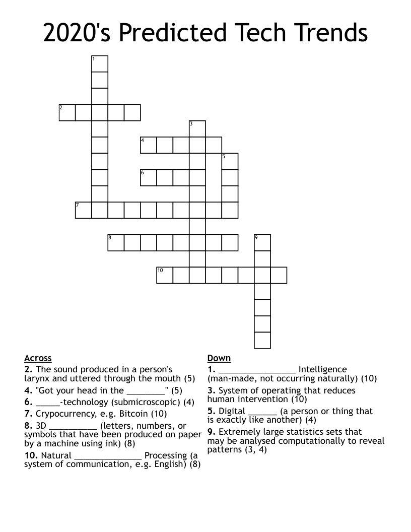 2020's Predicted Tech Trends Crossword