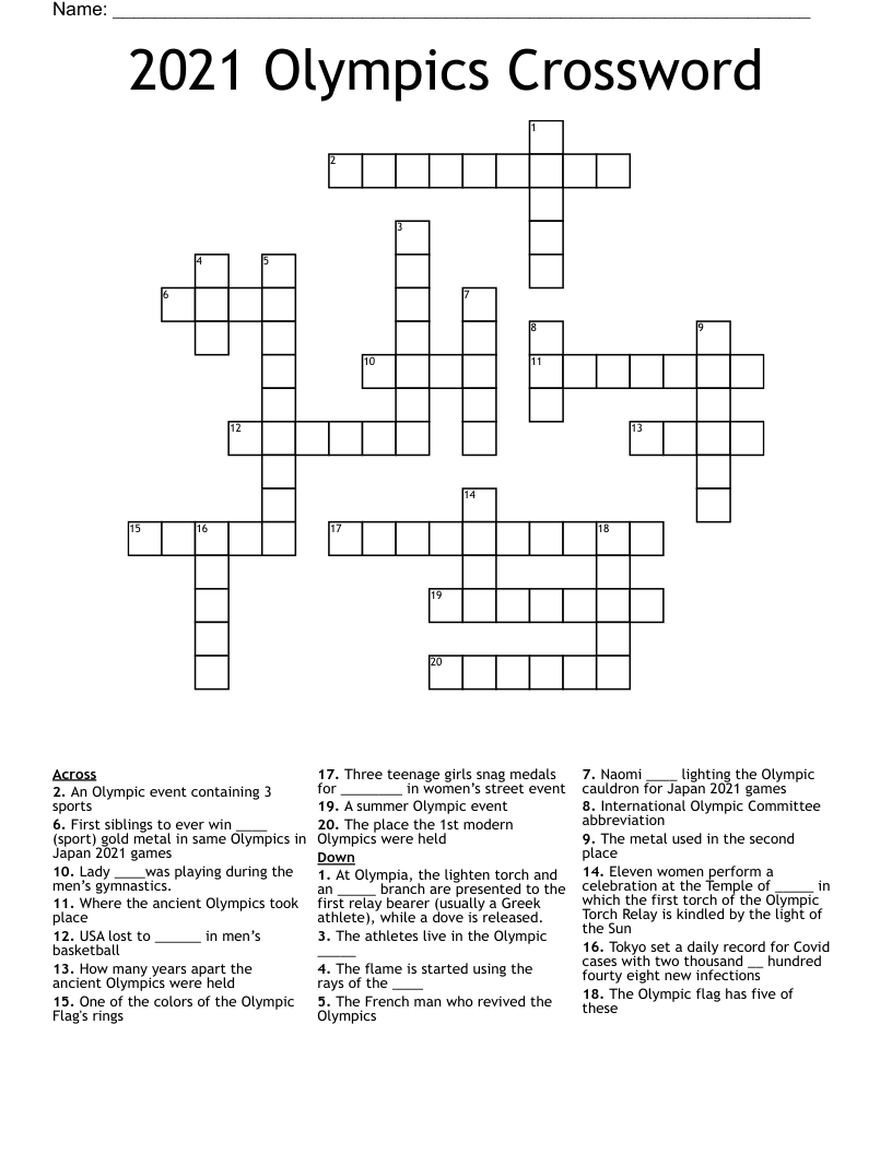 2021 Olympics Crossword