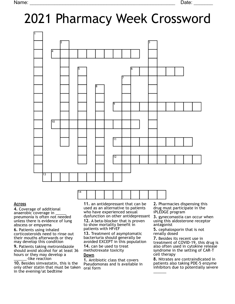 2021 Pharmacy Week Crossword