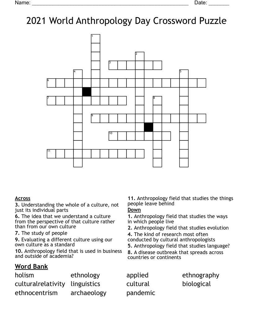 2021 World Anthropology Day Crossword Puzzle