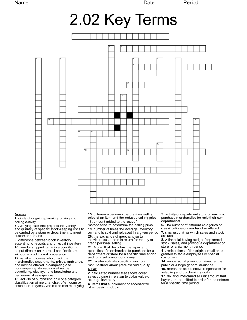 2.02 Key Terms Crossword