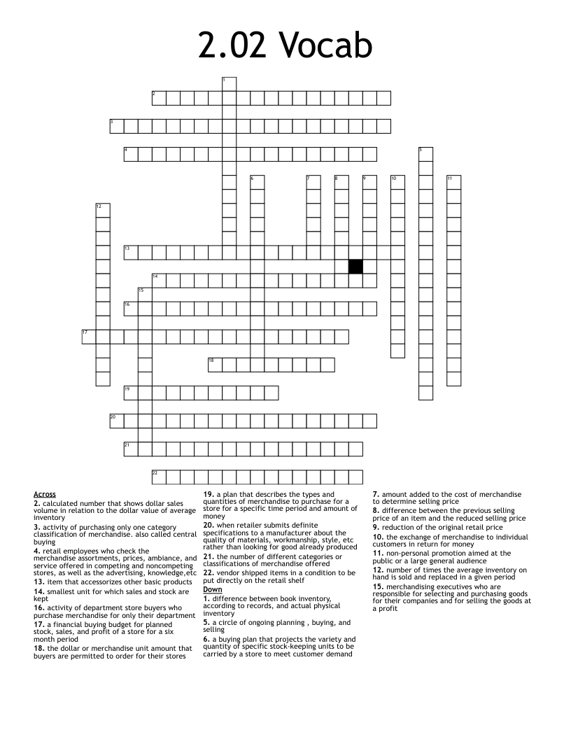 2.02 Vocab Crossword