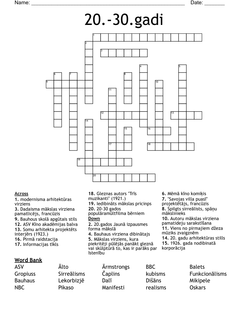 20.-30.gadi Crossword