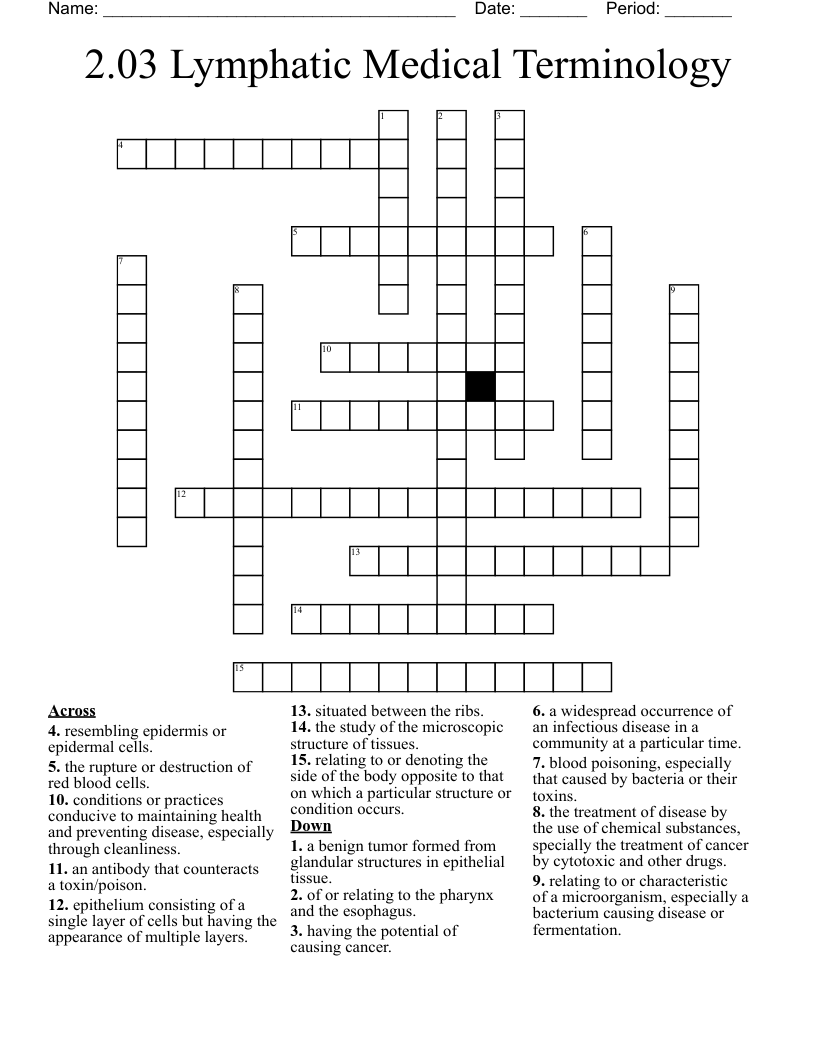 2.03 Lymphatic Medical Terminology Crossword