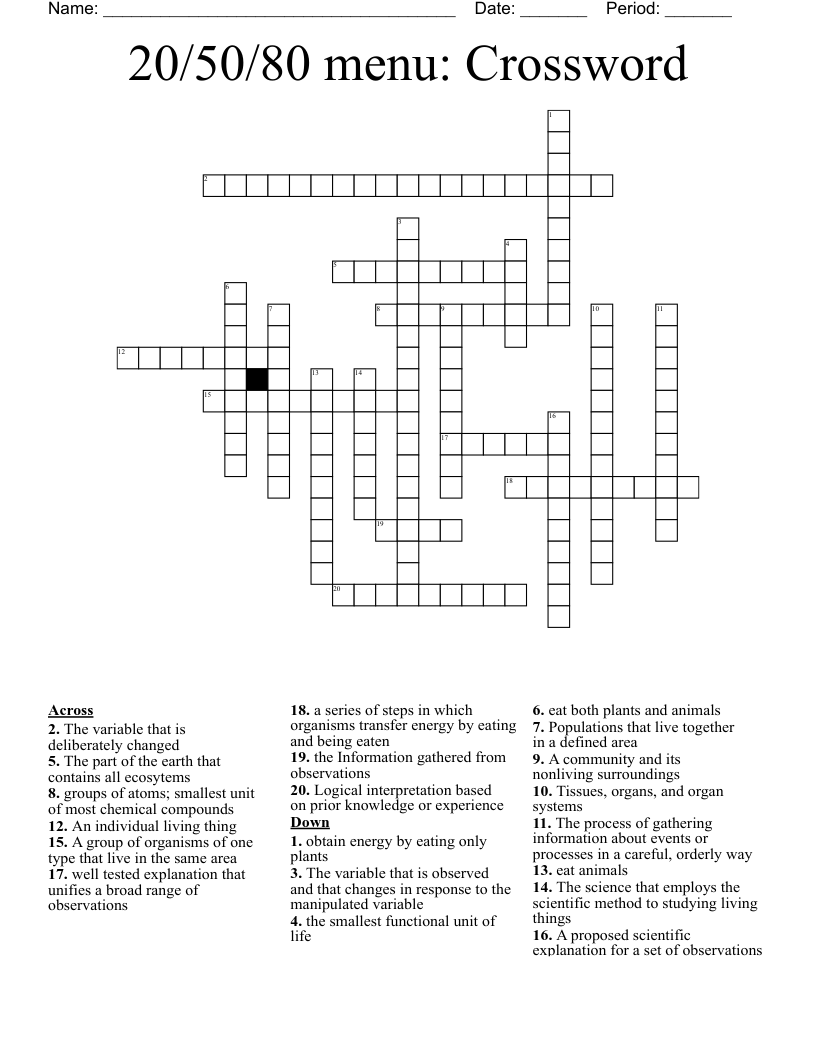 20/50/80 menu: Crossword