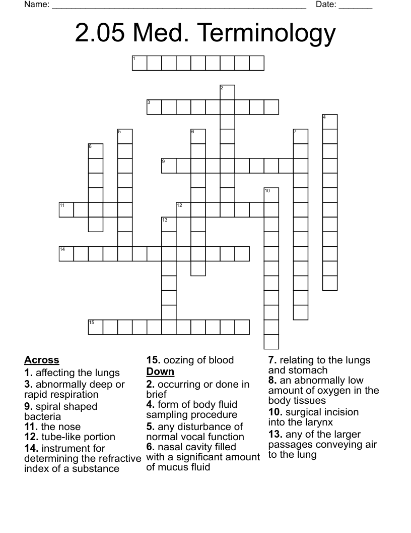2.05 Med. Terminology Crossword