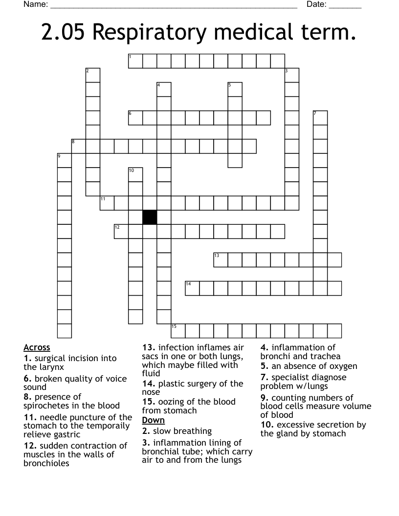 2.05 Respiratory medical term. Crossword