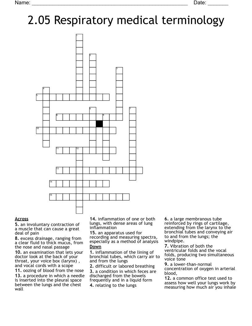 2.05 Respiratory medical terminology  Crossword