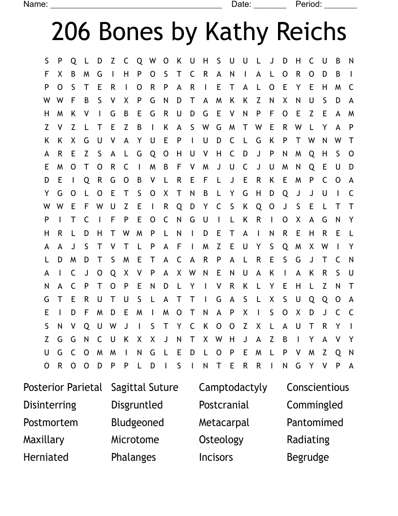 206 Bones by Kathy Reichs Word Search
