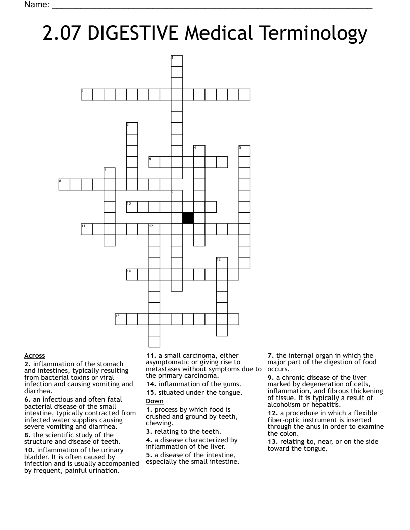 2.07 DIGESTIVE Medical Terminology Crossword