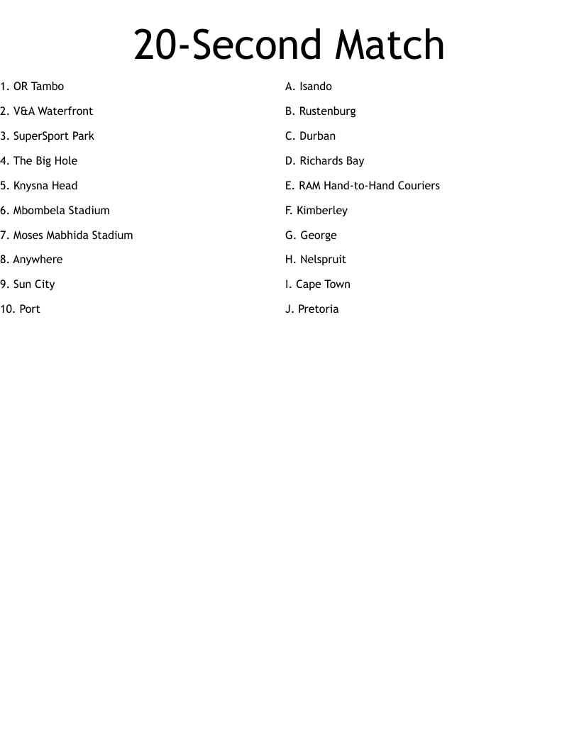 20-Second Match Worksheet