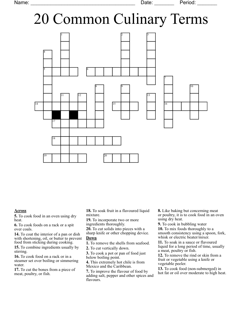 20 Common Culinary Terms Crossword