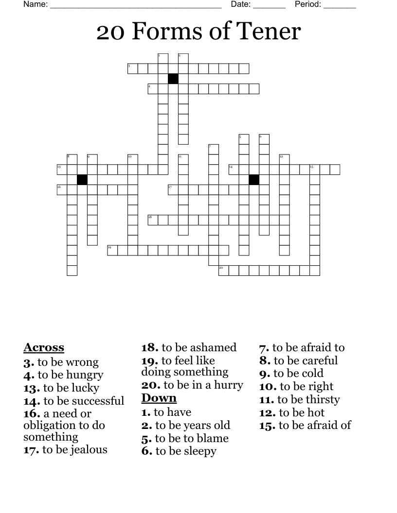 20 Forms of Tener Crossword