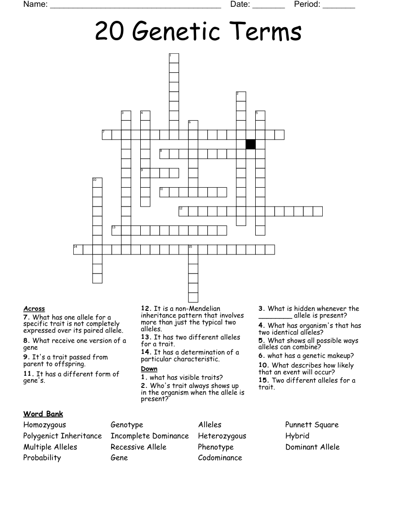 20 Genetic Terms Crossword