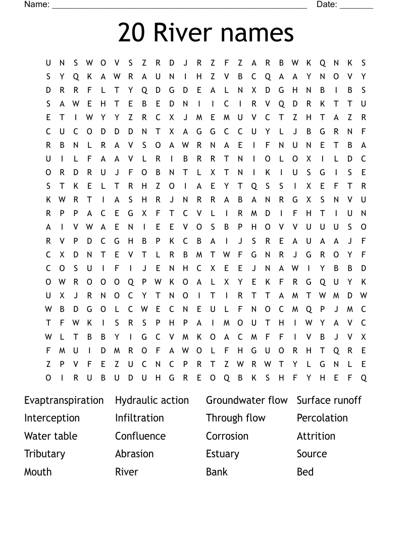 20 River names Word Search