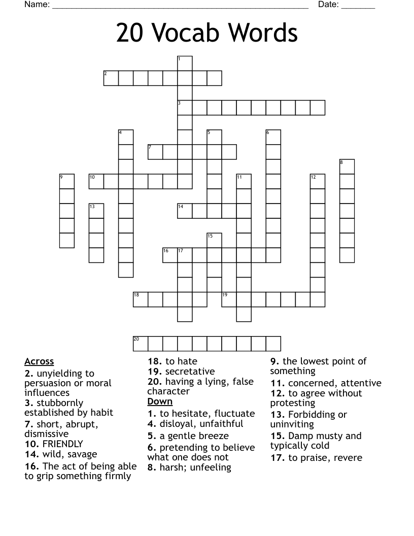 20 Vocab Words Crossword