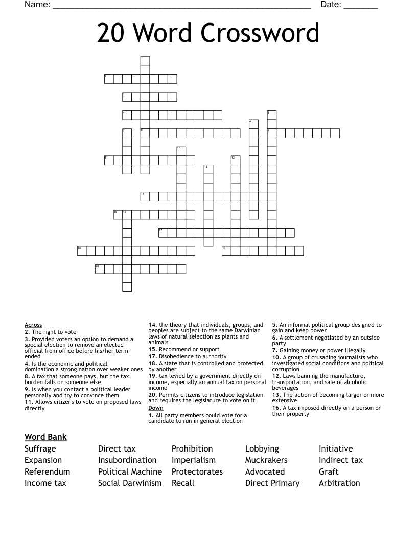 20 Word Crossword