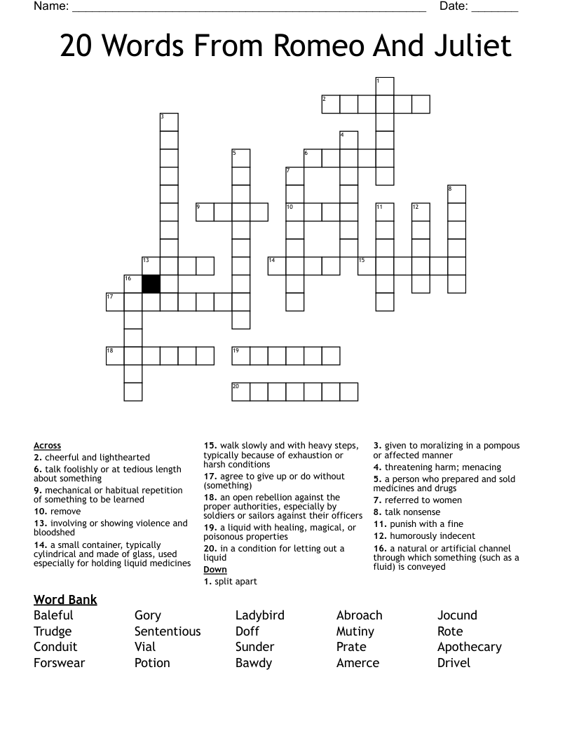 20 Words From Romeo And Juliet Crossword