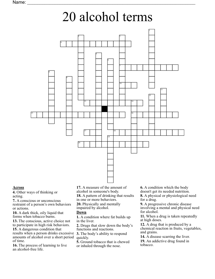 20 alcohol terms Crossword