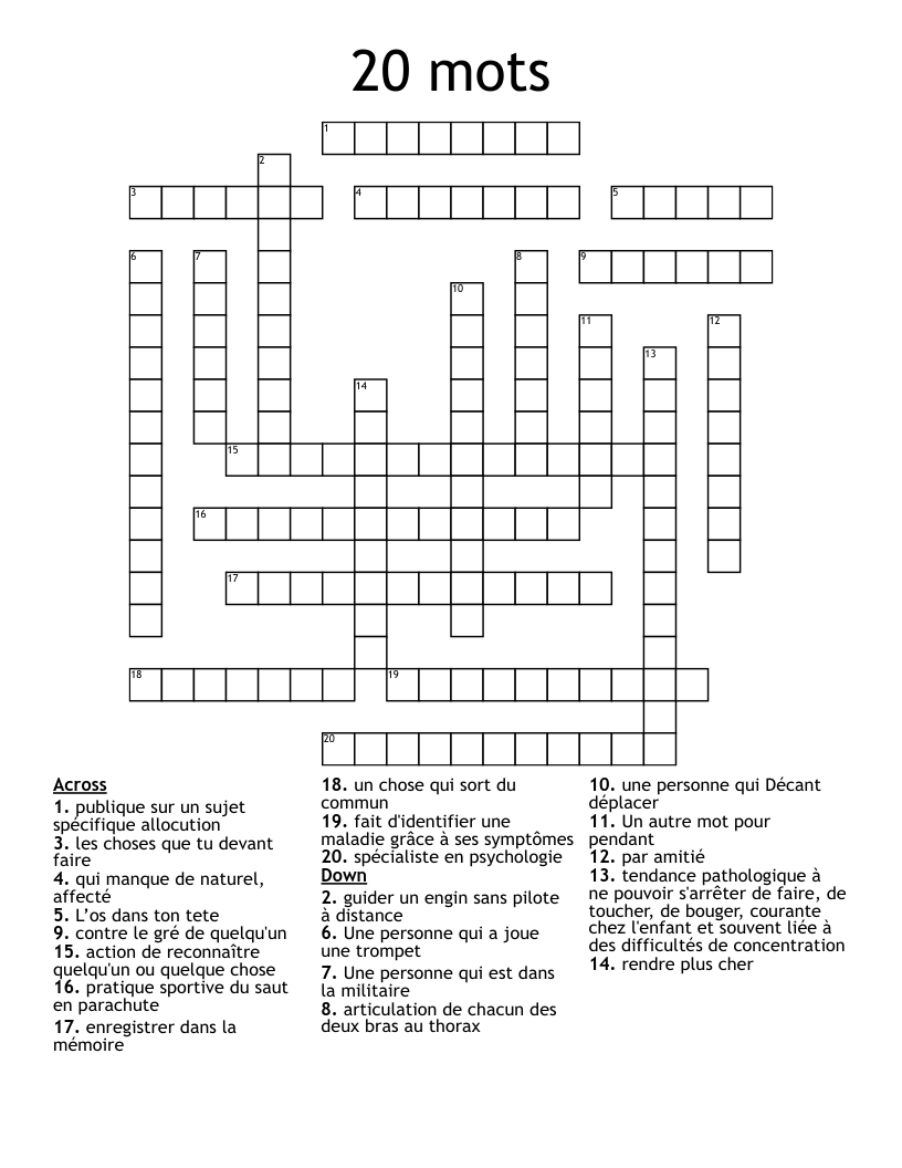 20 mots Crossword