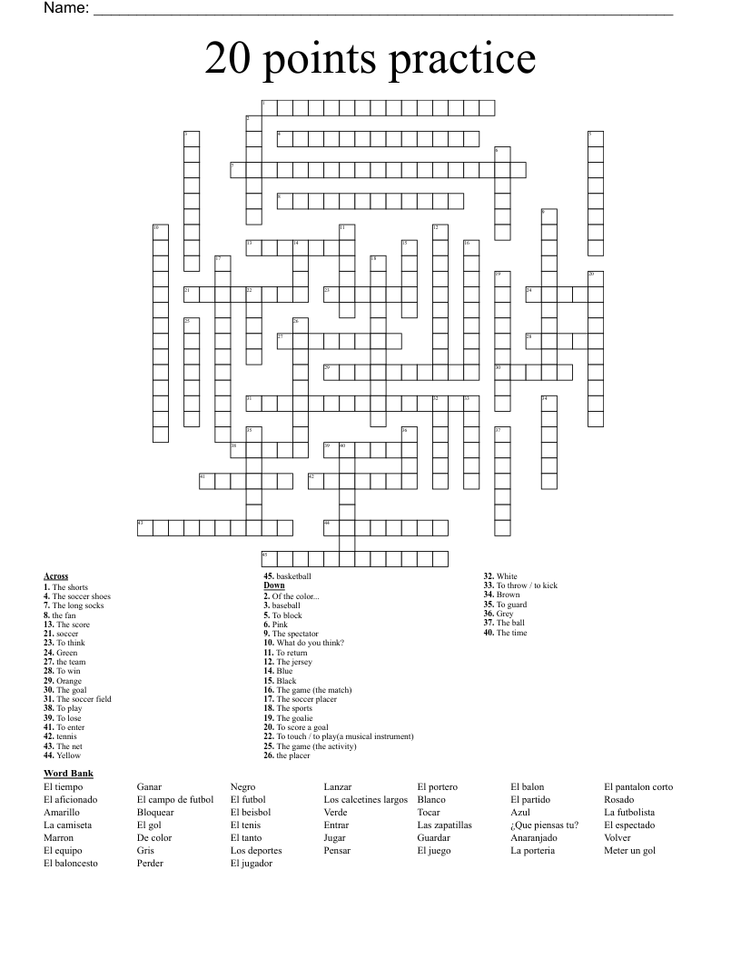 20 points practice Crossword