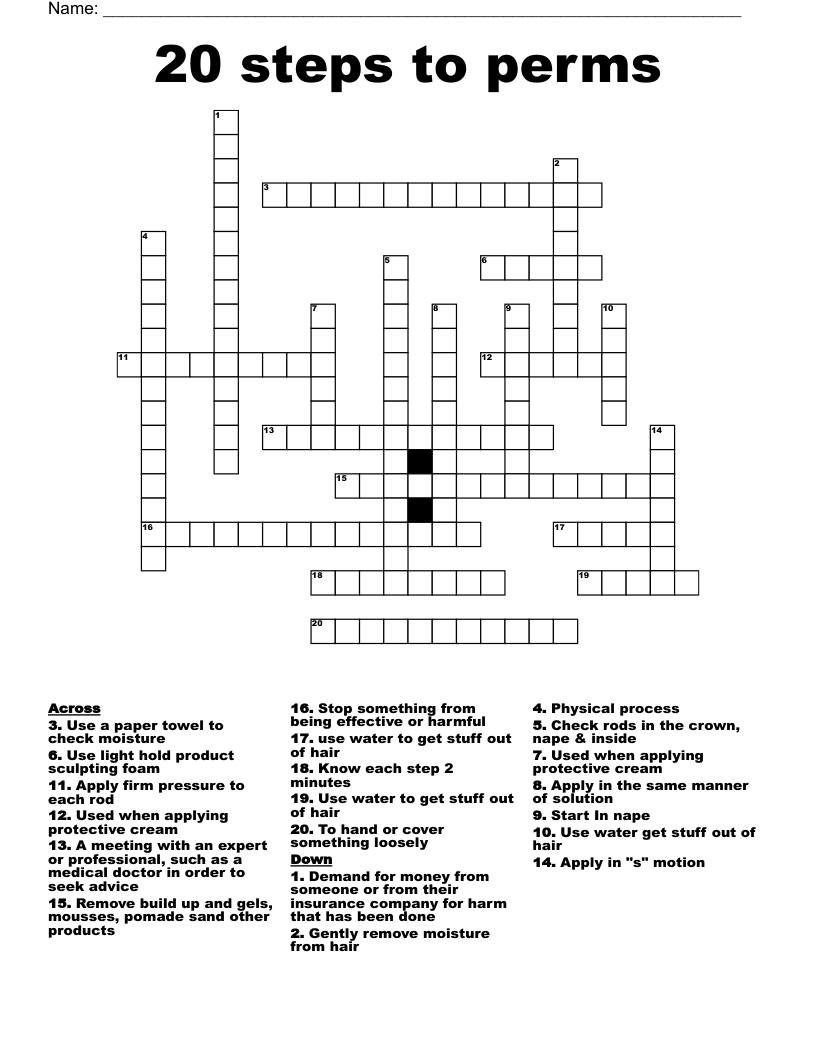 20 steps to perms  Crossword