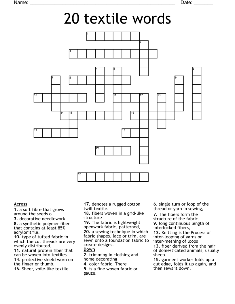 20 textile words Crossword