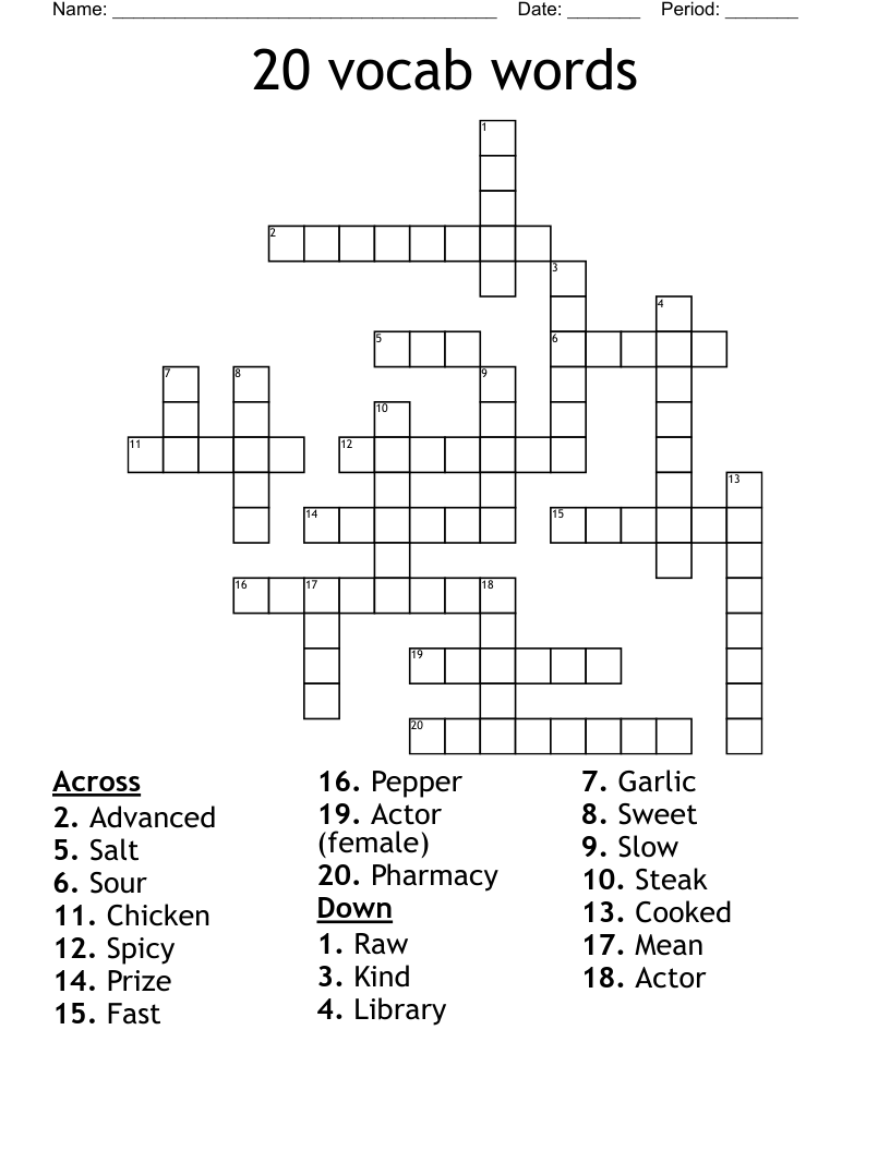 20 vocab words Crossword