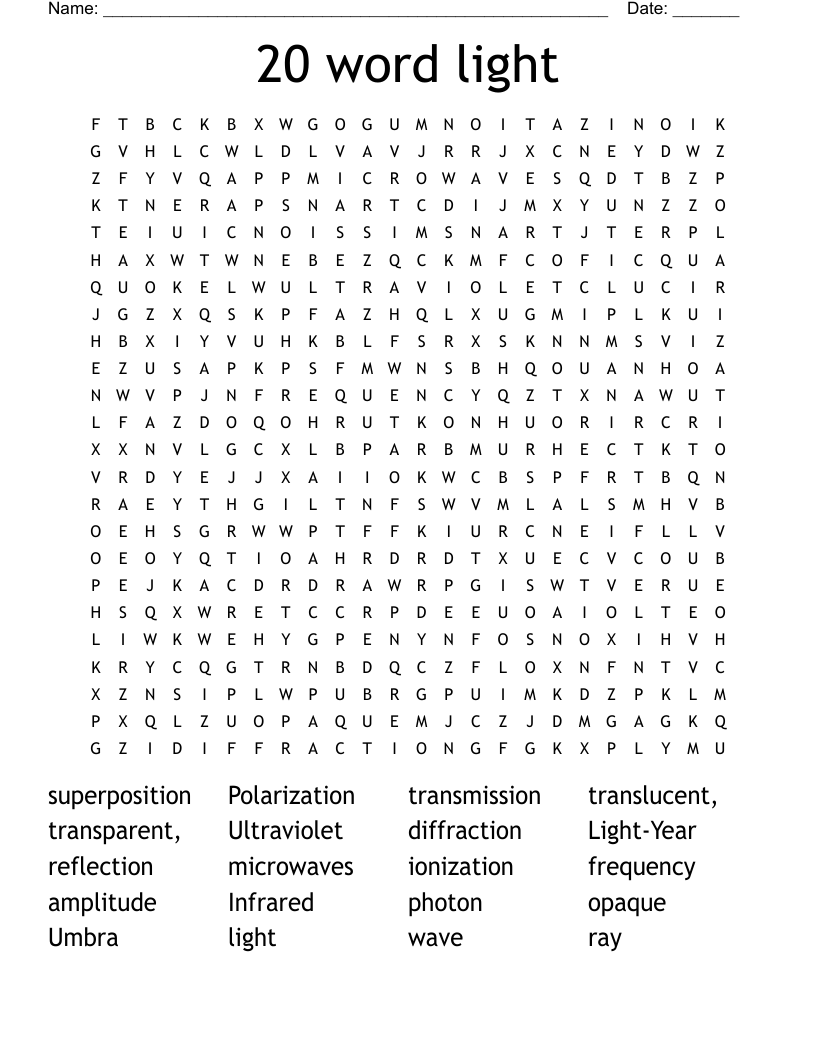 20 word light Word Search