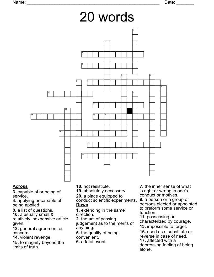20 words Crossword