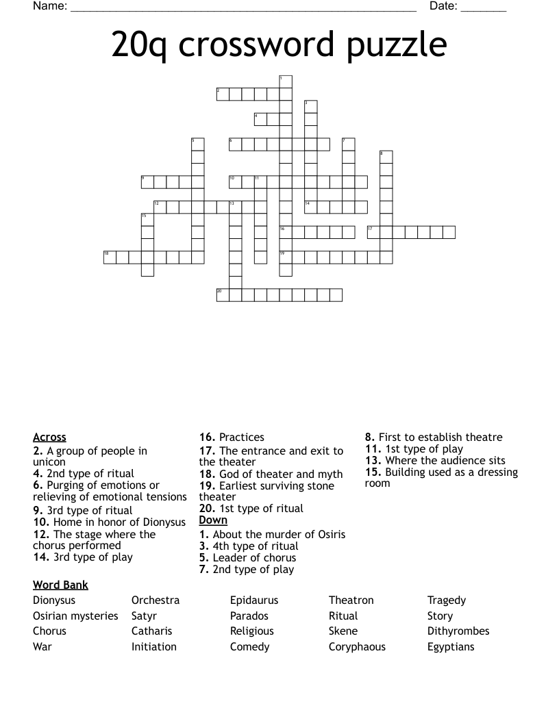 20q crossword puzzle