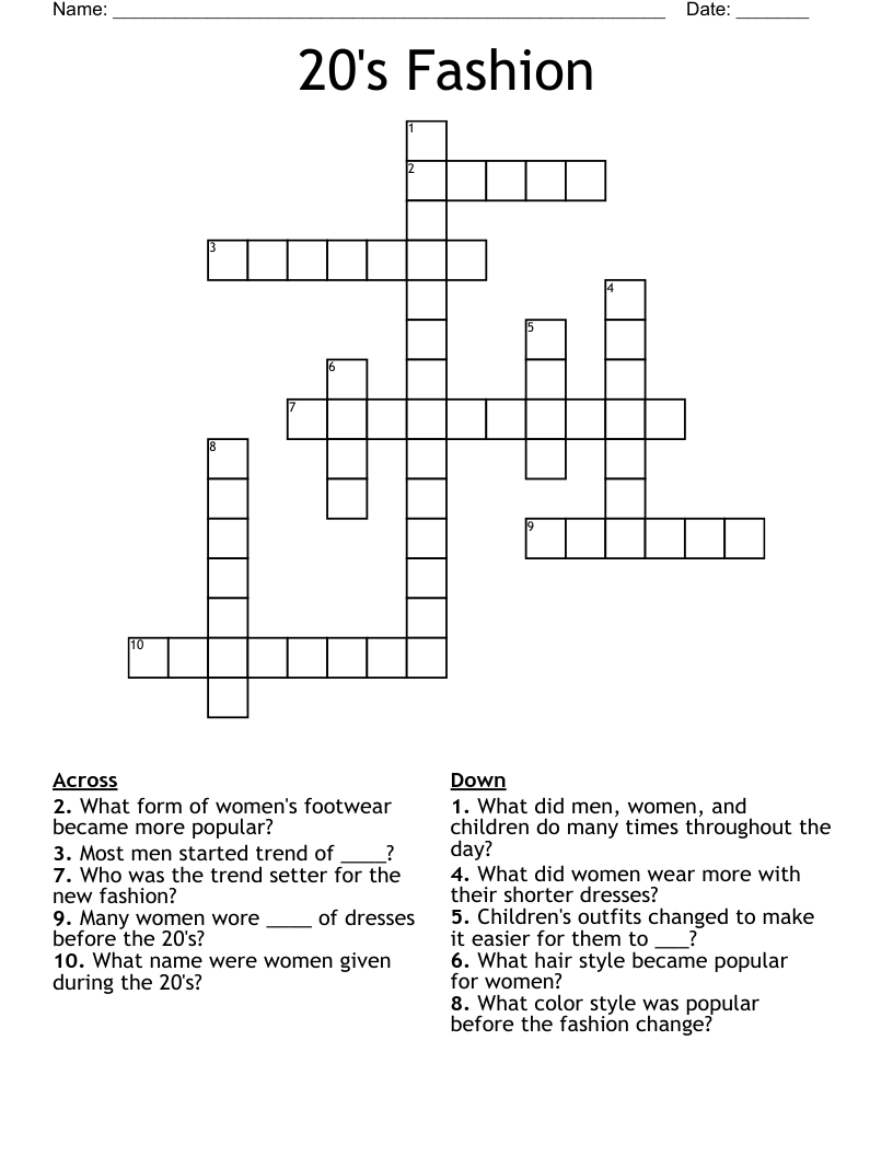20's Fashion  Crossword