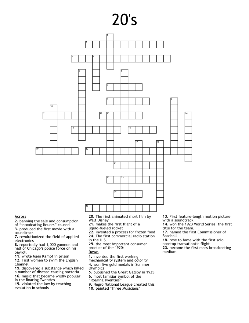 20's  Crossword
