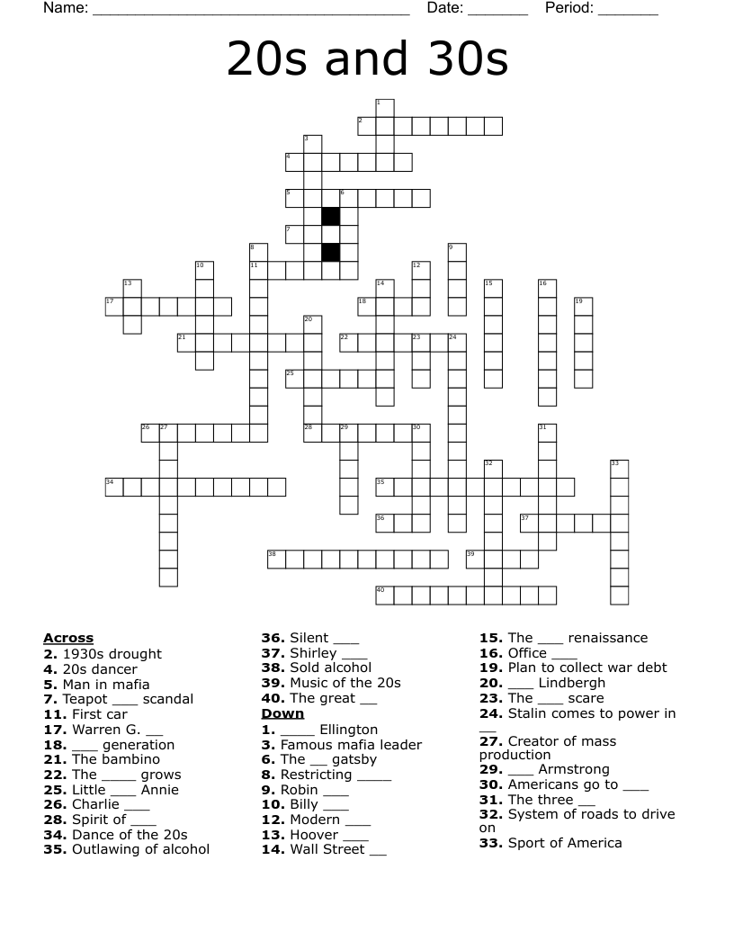 20s and 30s Crossword