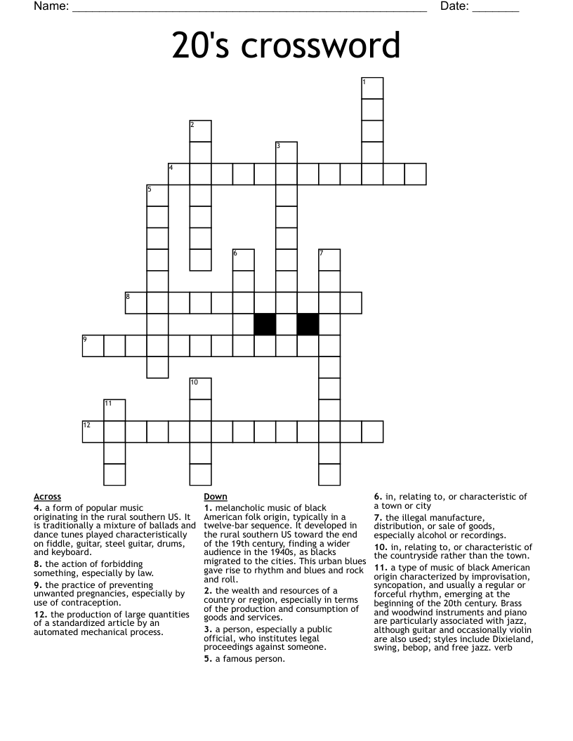 20's crossword