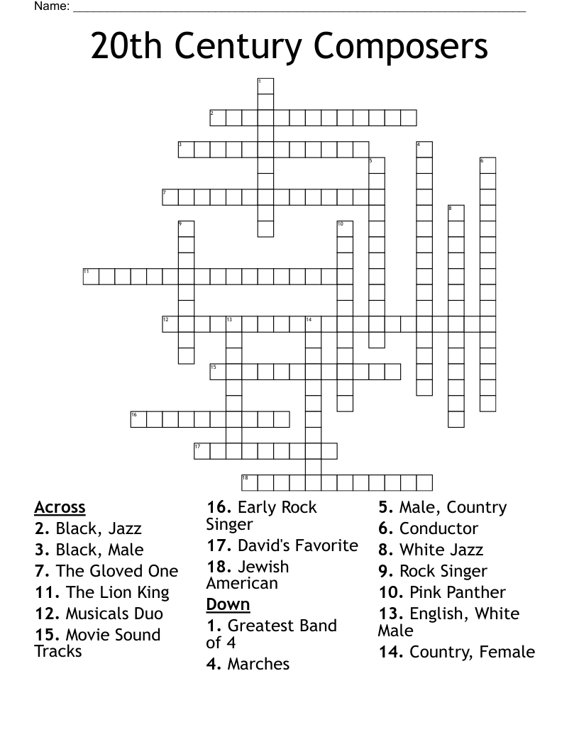 20th Century Composers Crossword