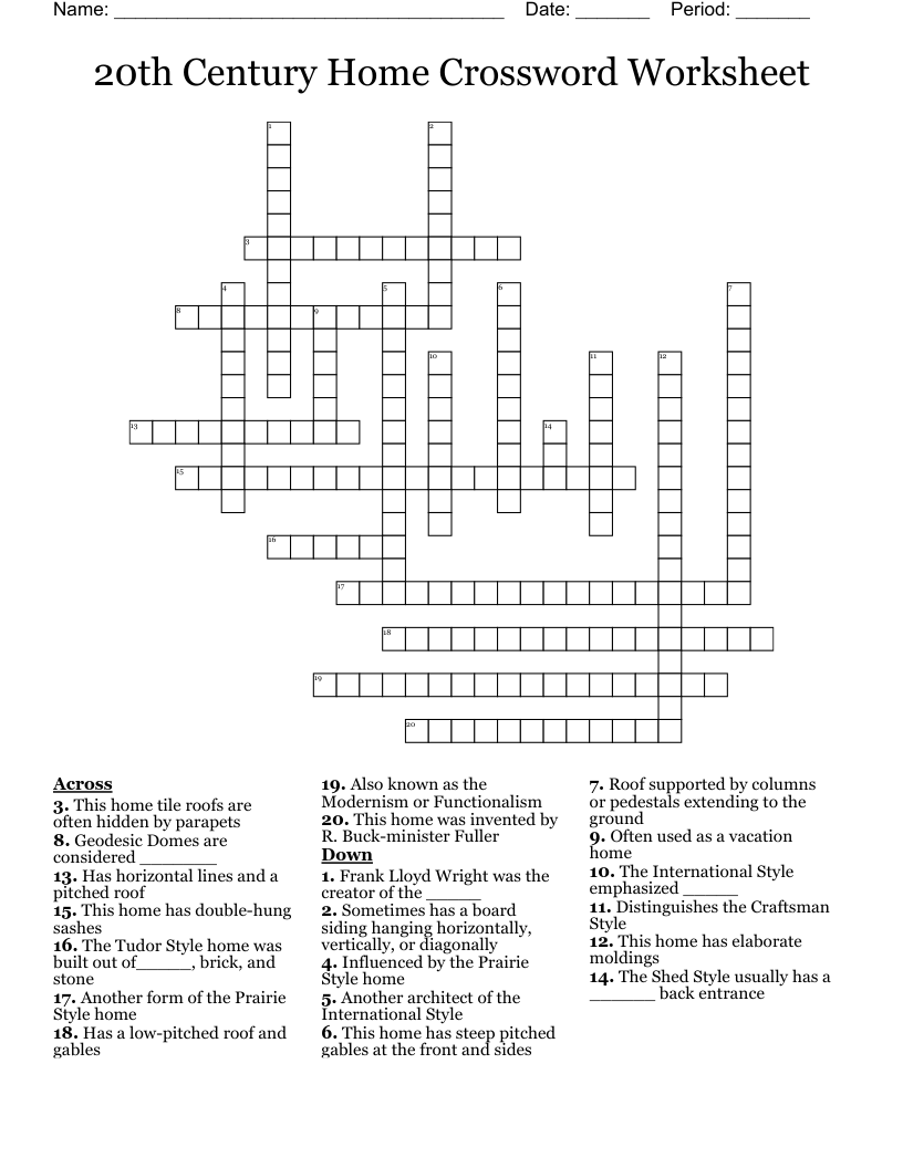 20th Century Home Crossword Worksheet