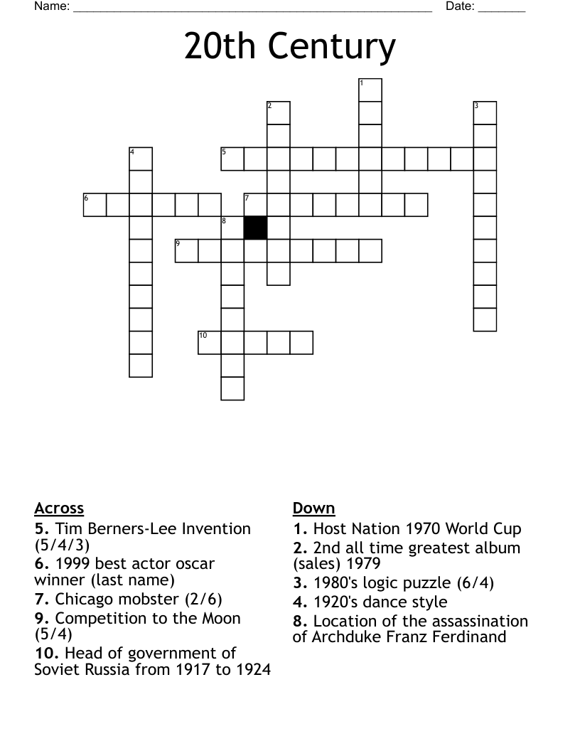 20th Century  Crossword