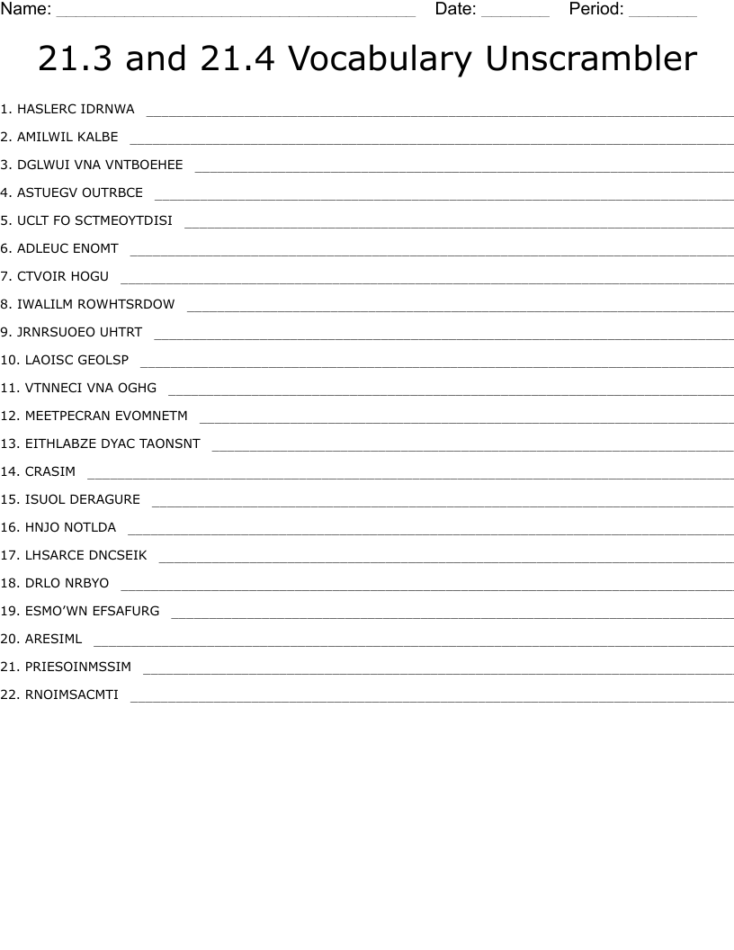 21.3 and 21.4 Vocabulary Unscrambler
