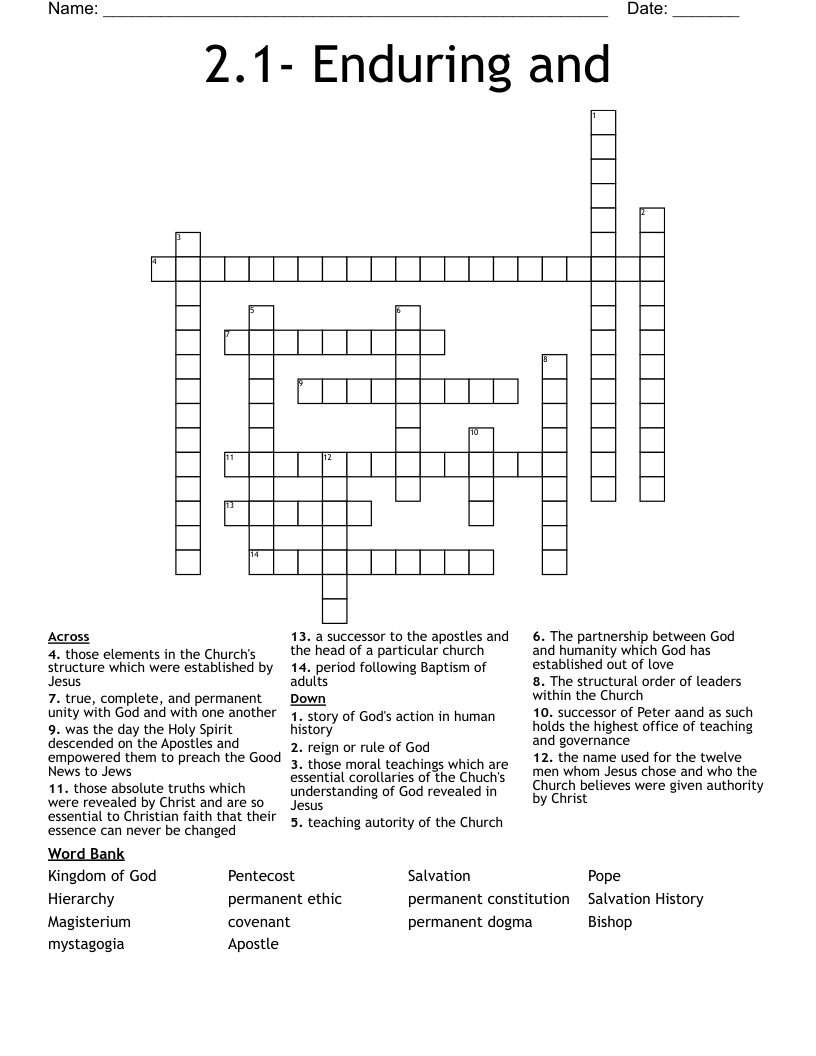 2.1- Enduring and  Crossword