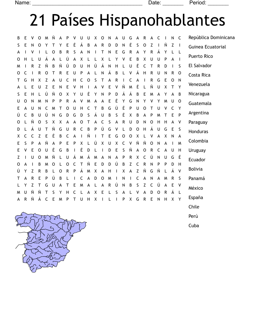21 Países Hispanohablantes  Word Search