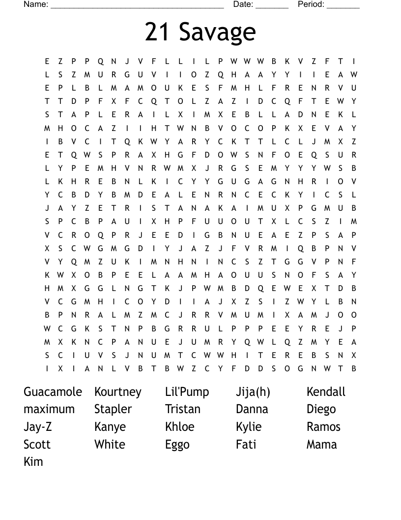 21 Savage  Word Search