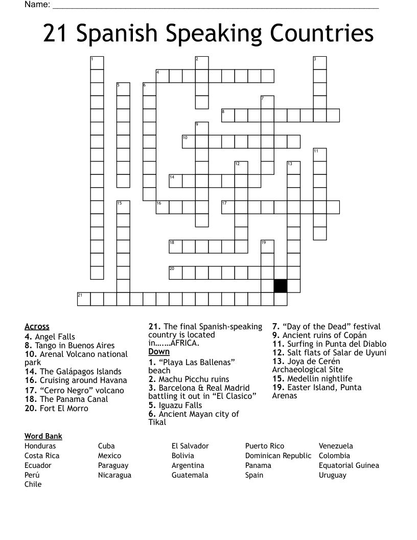 21 Spanish Speaking Countries Crossword
