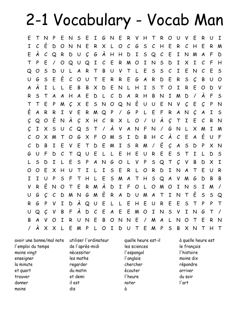 2-1 Vocabulary - Vocab Man Word Search